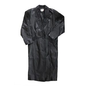 Long Leather Coat with Suede Accents